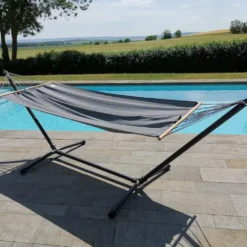 Set support et hamac MetaliK coloris anthracite en métal et polypropylène certifié FSC® Jobek Hamacs - 300 x 100 x 95 cm