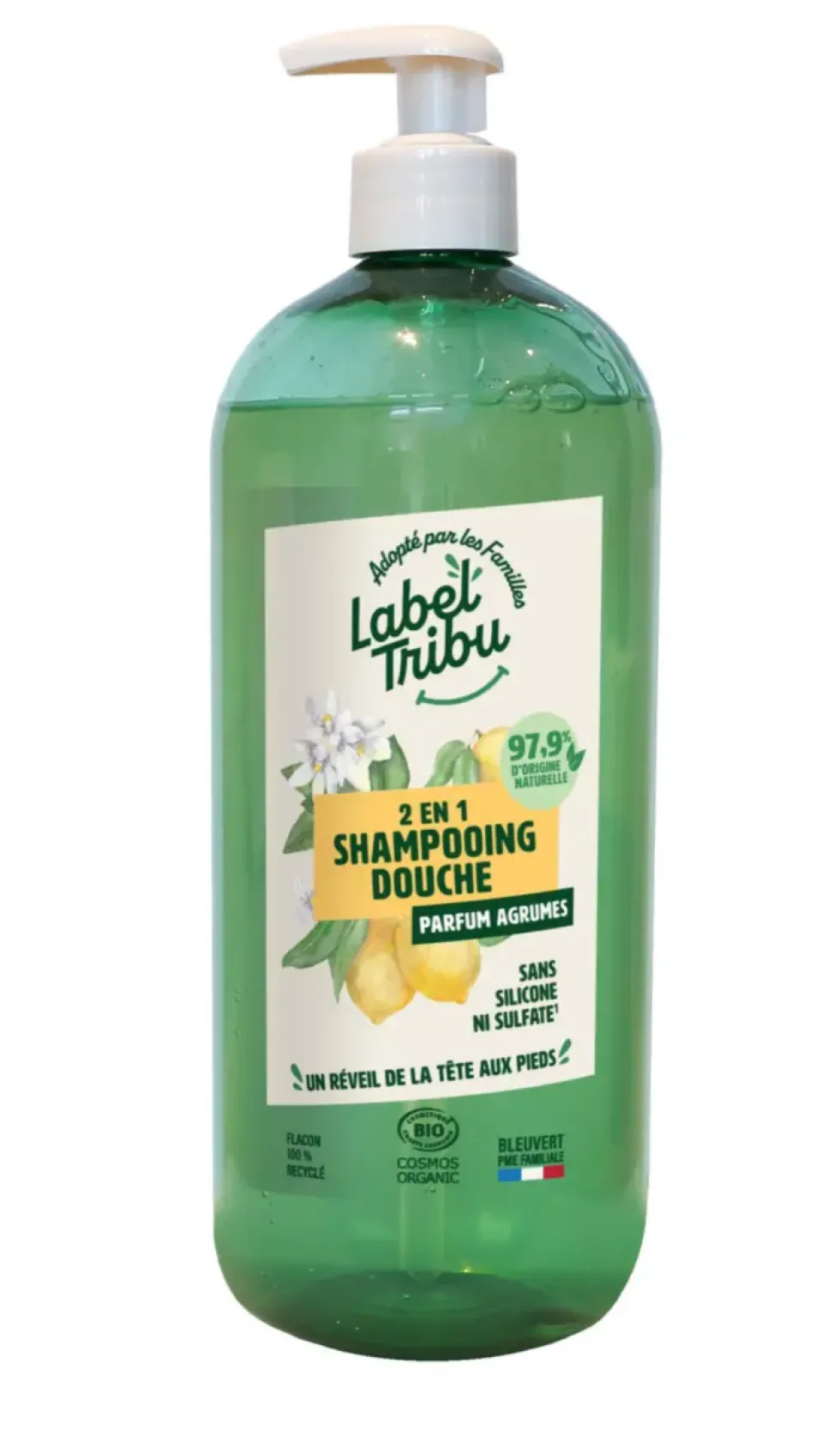Shampooing douche 2 en 1 bio aux agrumes Label Tribu - 1 L