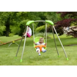 Siège de balançoire pour bébé en plastique vert et orange pour portique de 1,9 à 2,5 m