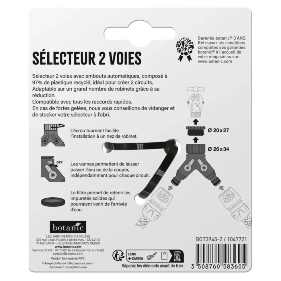 Sélecteur 2 voies botanic® avec embouts automatiques - Ø 20 x 27 mm