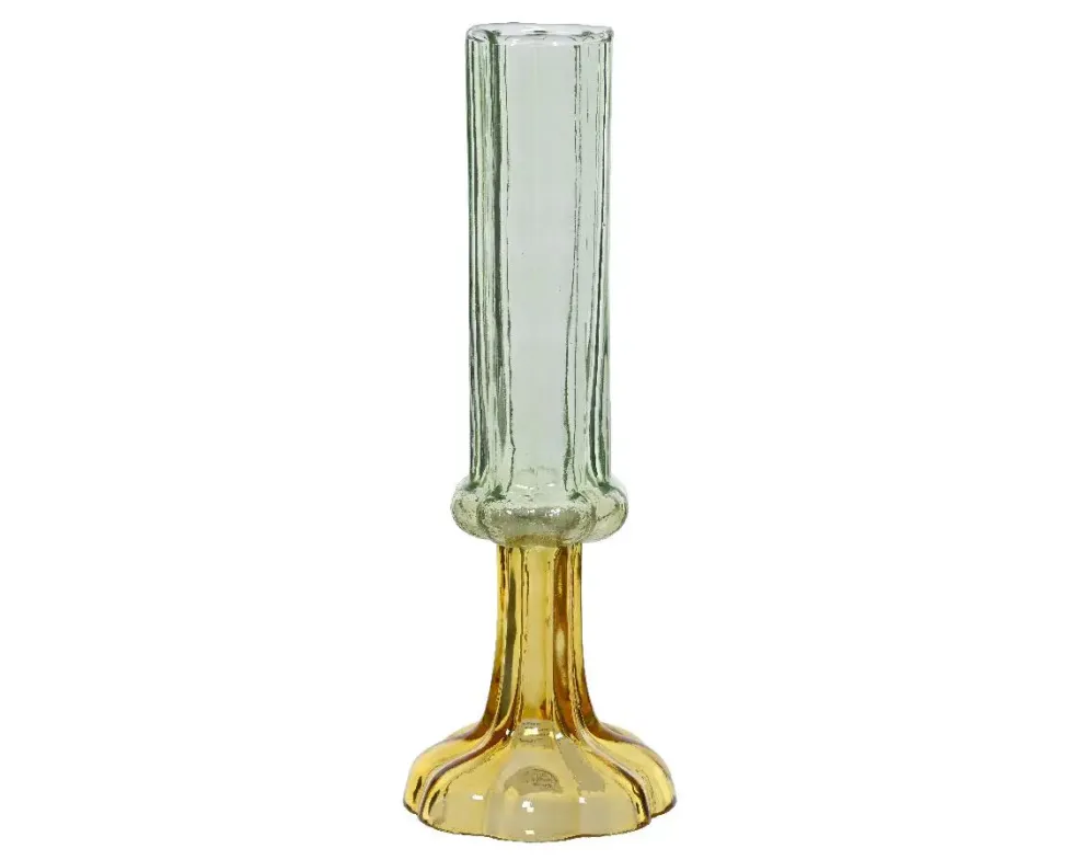 Soliflore en verre vert et jaune - Ø 9 x H 25,5 cm