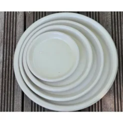 Soucoupe coloris beige en terre émaillée - Ø 28 cm