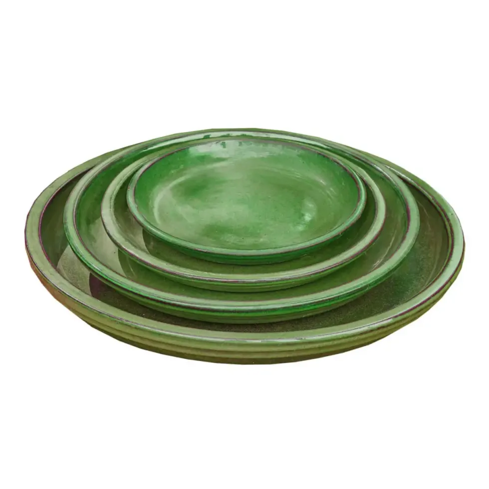 Soucoupe en terre cuite émaillée verte Poterie du Bousquet Costa - Ø 47 x H 4 cm