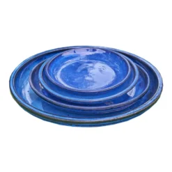 Soucoupe en terre cuite émaillée bleue Poterie du Bousquet Costa - Ø 38 x H 3,8 cm