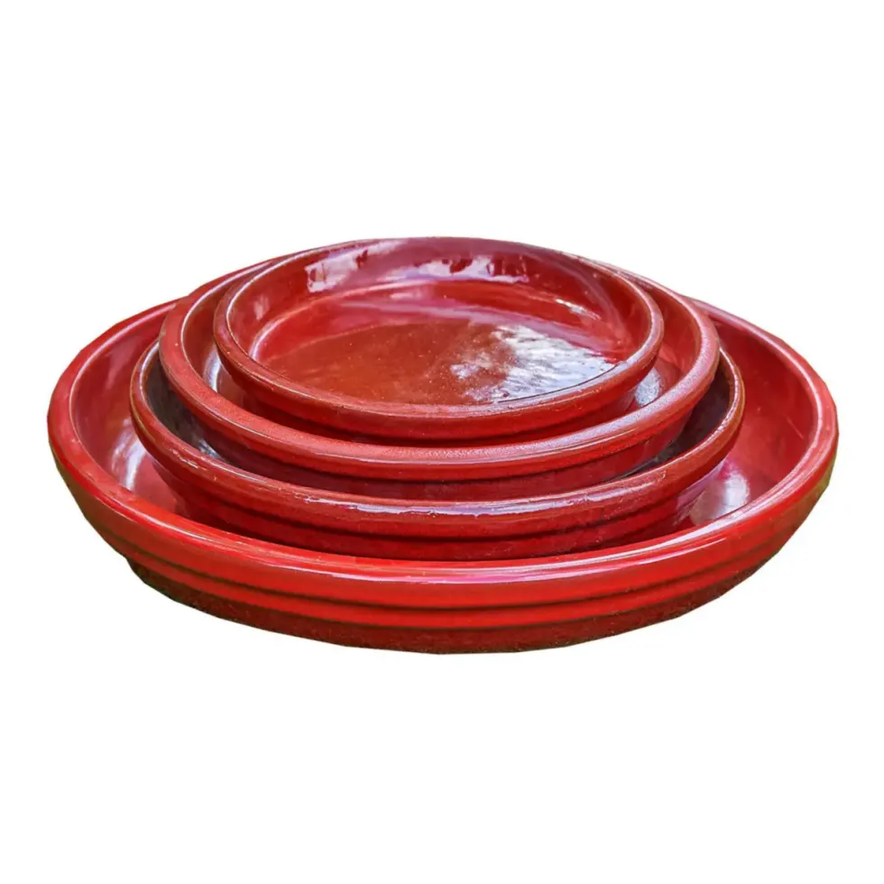 Soucoupe en terre cuite émaillée rouge Poterie du Bousquet Costa - Ø 47 x H 4 cm