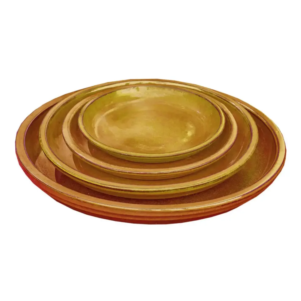 Soucoupe en terre cuite émaillée jaune miel Poterie du Bousquet Costa - Ø 47 x H 4 cm