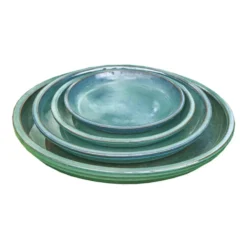 Soucoupe en terre cuite émaillée vert amande Poterie du Bousquet Costa - Ø 47 x H 4 cm