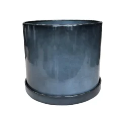 Soucoupe pour pot cylindrique coloris gris en métal recyclé - 23 x 23 x 3 cm