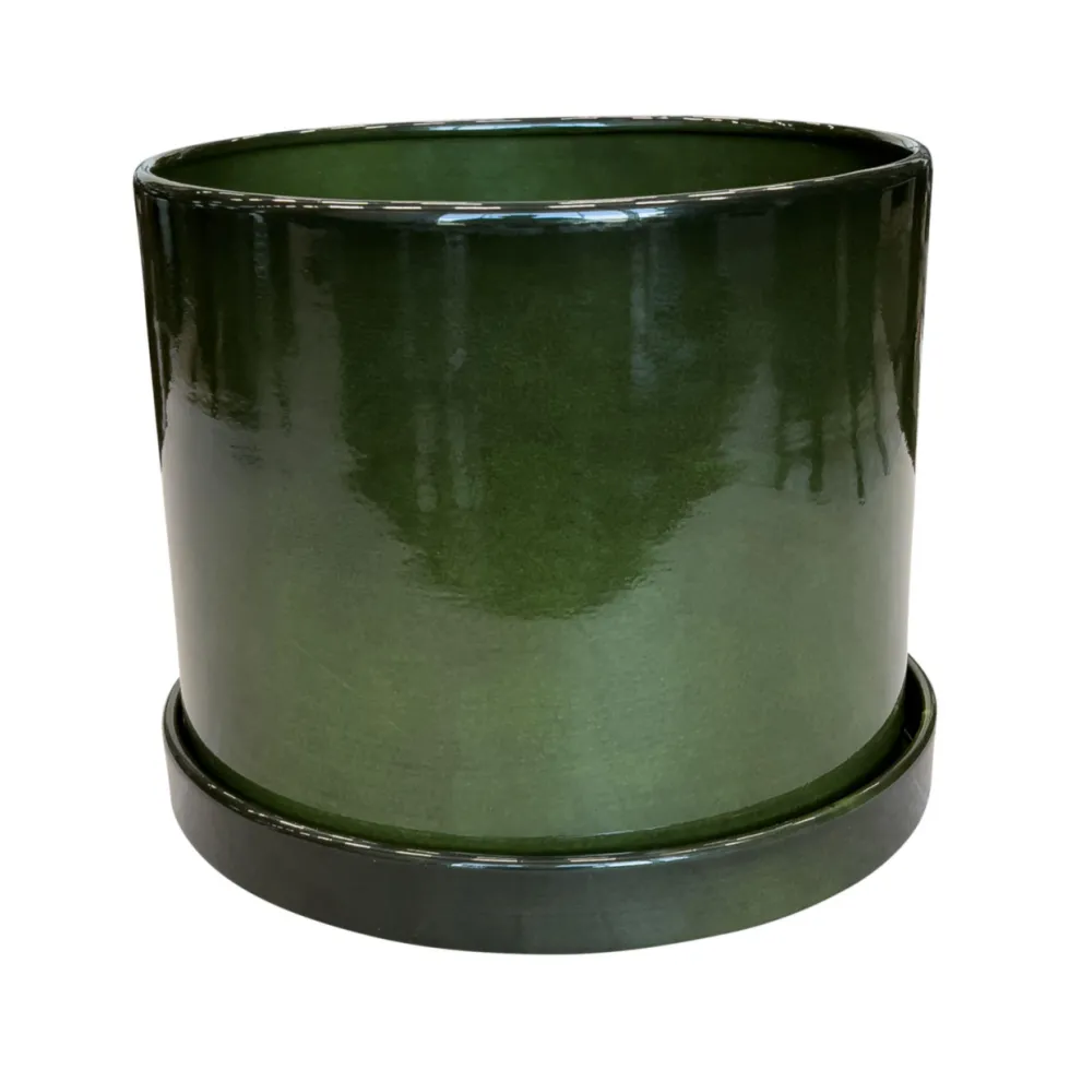 Soucoupe pour pot cylindrique coloris vert en métal recyclé - 28,5 x 28,5 x 3,5 cm