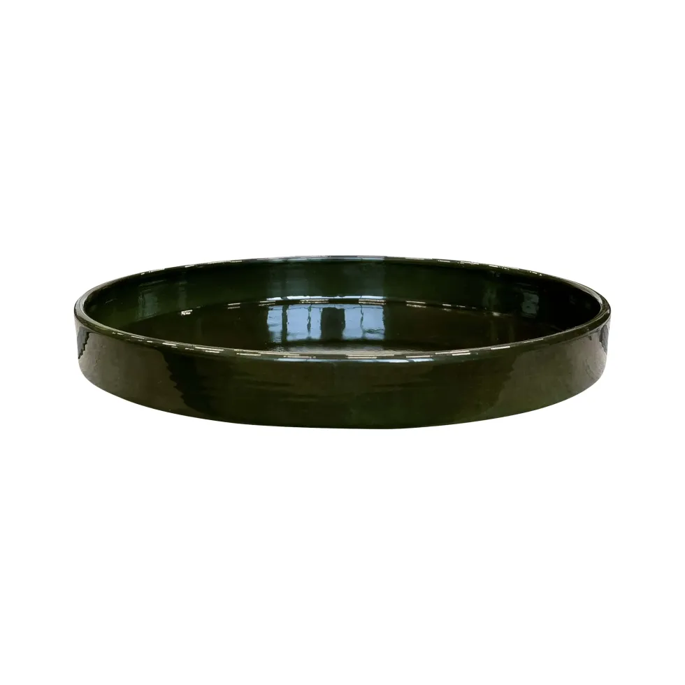Soucoupe ronde en métal recyclé coloris vert algue vif Upcycle Cylindre XXL - Ø 47 x H 5,5 cm