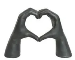 Statue en polymagnesium anthracite/argent forme mains et cœur - 16 x 47 x 33 cm