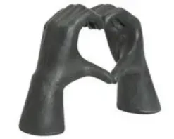 Statue en polymagnesium anthracite/argent forme mains et cœur - 16 x 47 x 33 cm