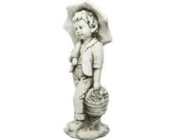Statue garçon avec parapluie en polymagnesium blanc cassé - 67,5 cm