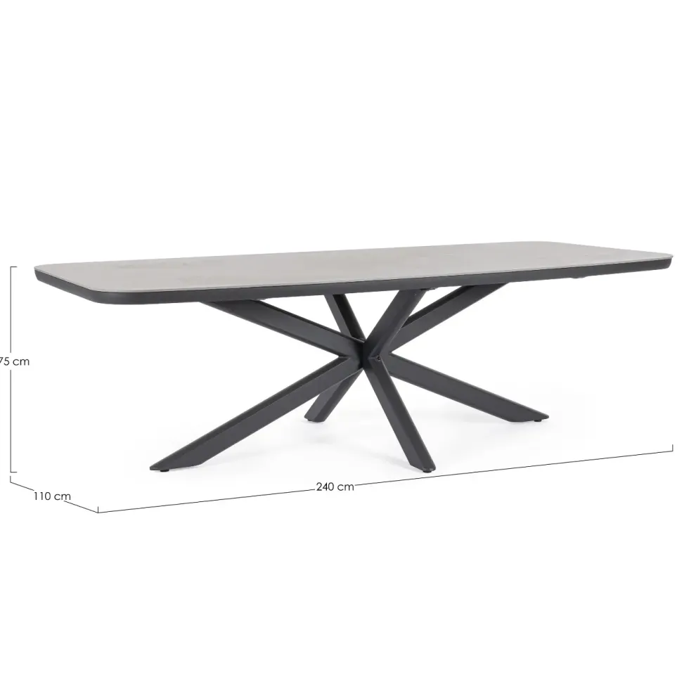 Table anthracite en aluminium et pierre naturelle Bizzotto Isacco - 240 x 110 x 75 cm