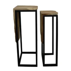 Table d’appoint en teck à socle noir - 23 x 22 x 70 cm
