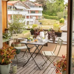 Table de jardin pliante Clivia coloris gris en acier - 70 x 70 x 71 cm