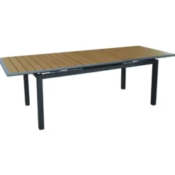 Table extensible en aluminium graphite/chêne, PROLOISIRS louisiane ii - 187/247x100cm