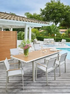 Table extensible en aluminium couleur crème/chêne PROLOISIRS Louisiane II - 187/247x100cm