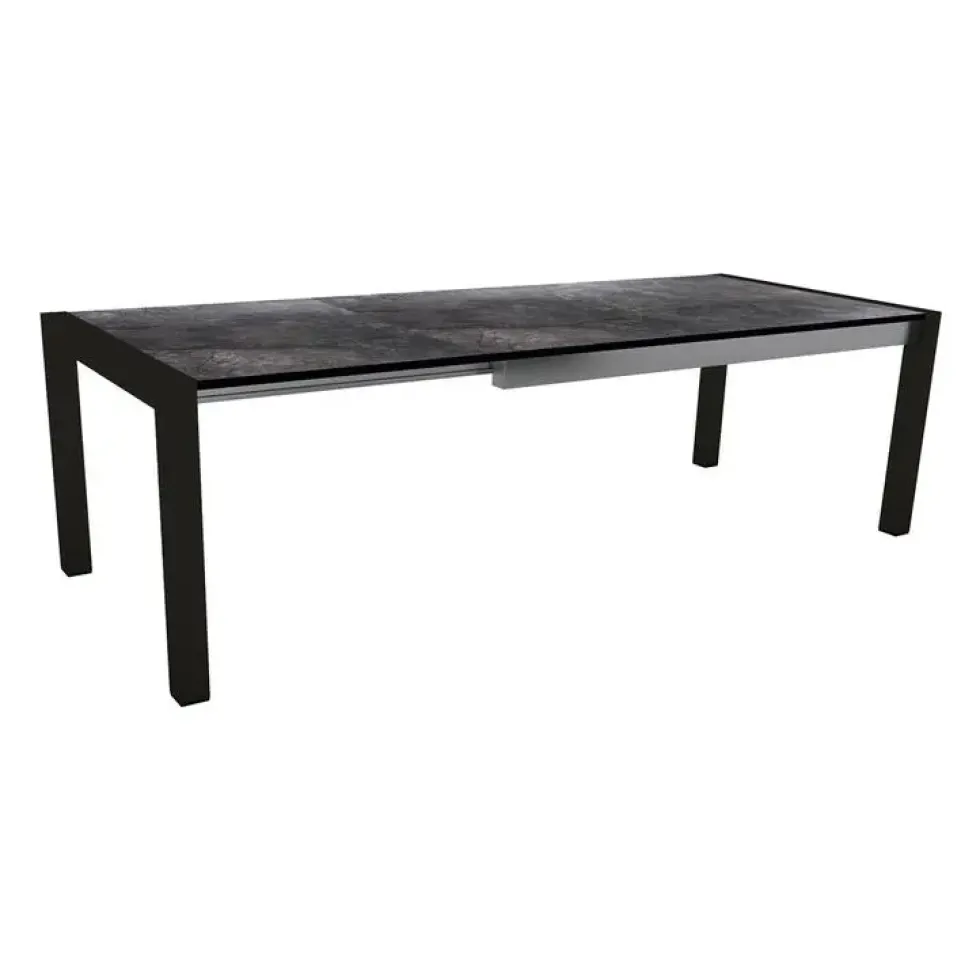 Table extérieure coloris noir mat/marbre foncé en aluminium Stern - 214/254/294 x 100 x 75 cm