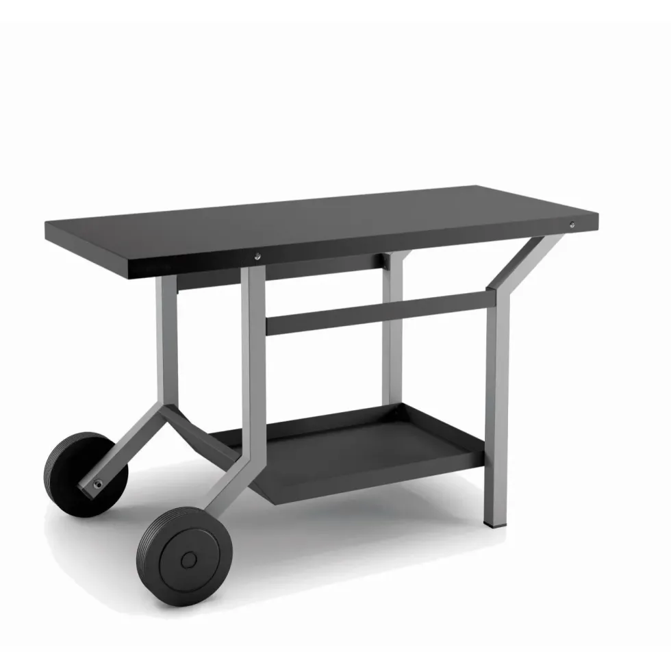 Table roulante en acier noir et gris mat