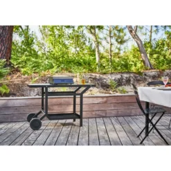 Table roulante pour plancha en acier noir Forge Adour - 119,1 x 64,8 x 76 cm