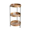 Étagère pliable en métal avec trois plateaux amovibles en manguier naturel - Ø 38 x H 72 cm