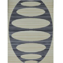 Tapis d'extérieur en polypropylène recyclé noir et beige Ovalie