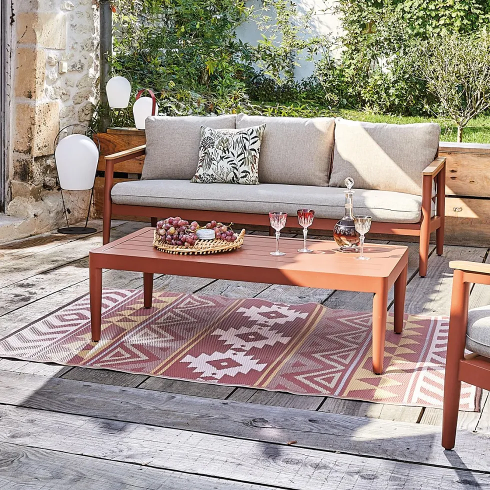 Tapis d'extérieur en polypropylène recyclé Terracotta Aztèques