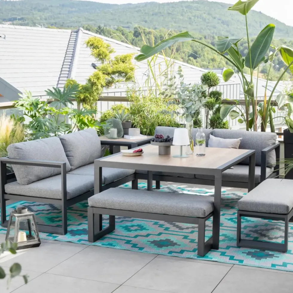 Tapis Lhasa Teal en polypropylène recyclé Fab Hab