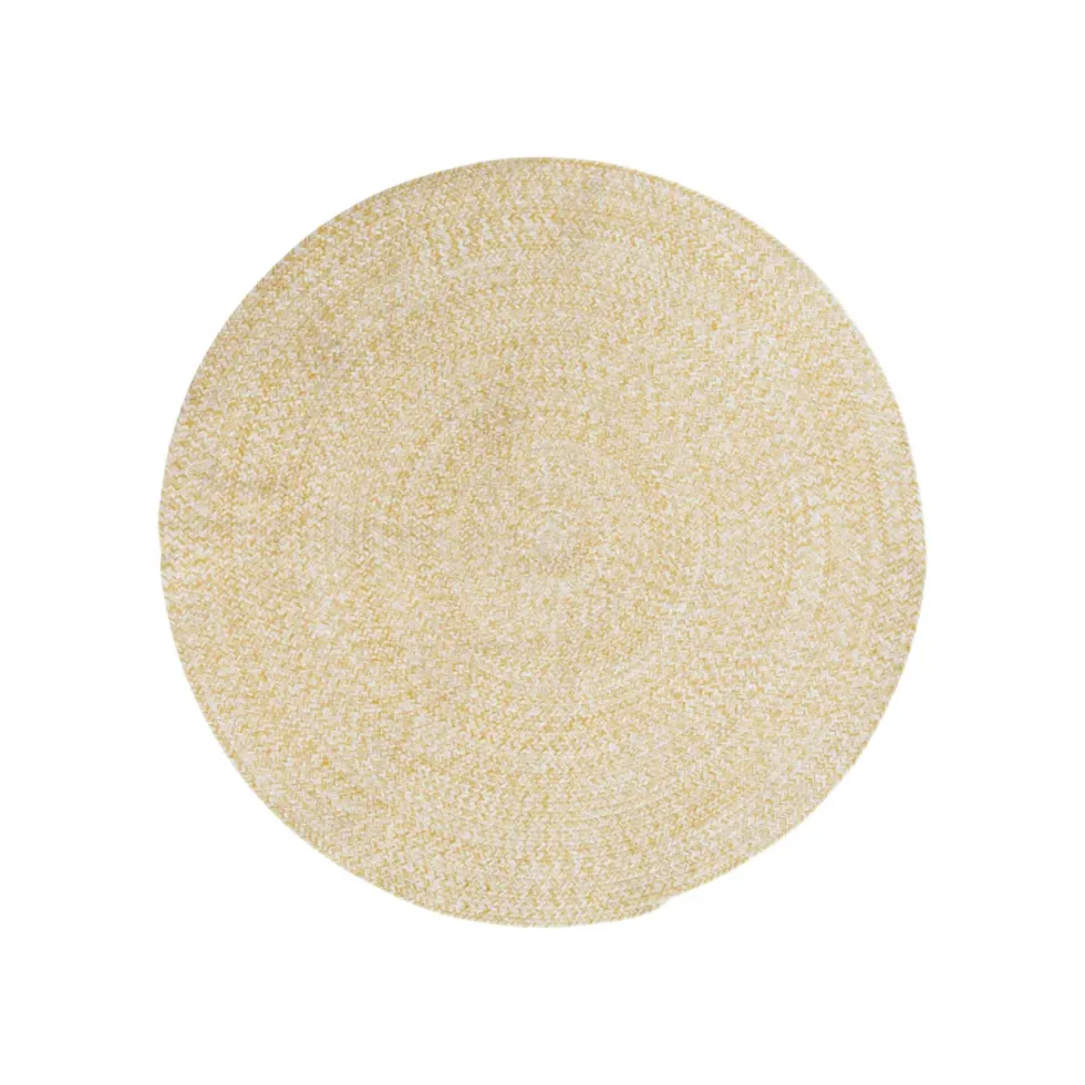 Tapis rond tressé jaune et blanc en coton - Ø 100 cm