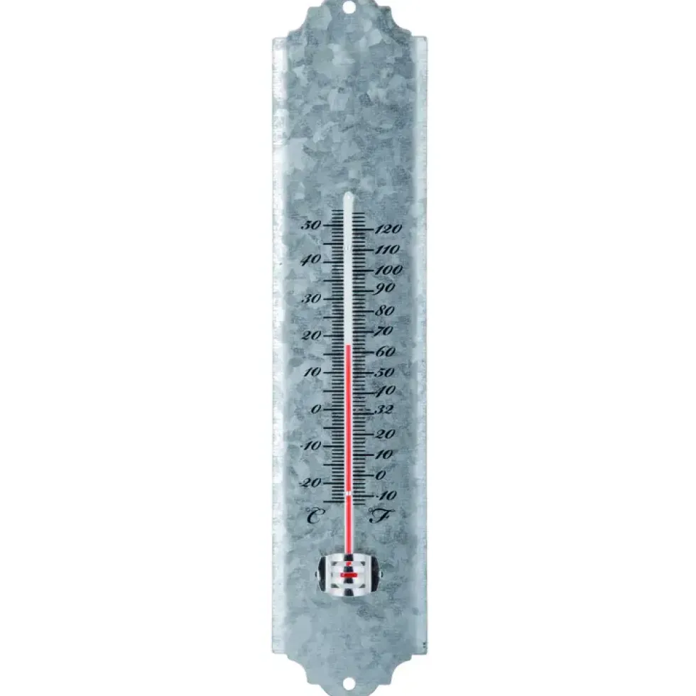 Thermomètre en vieux zinc gris 6,7x1,4x30 cm