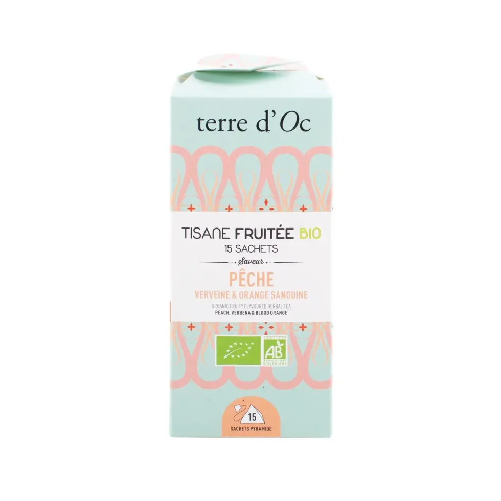 Tisane bio fruitée pêche verveine orange Terre d’Oc - 15 infusettes