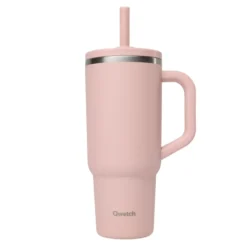 Travel cup isotherme en inox avec bouchon étanche Qwetch Matt rose pastel - 900 ml