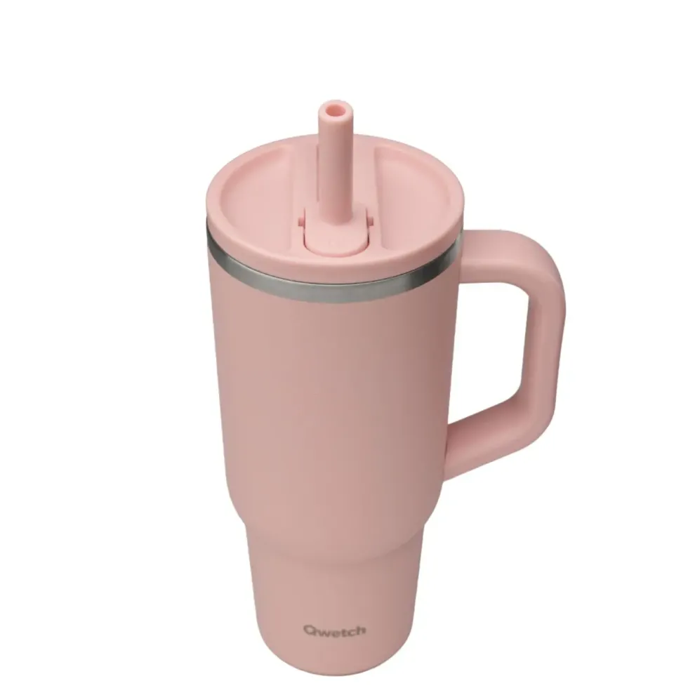 Travel cup isotherme en inox avec bouchon étanche Qwetch Matt rose pastel - 900 ml