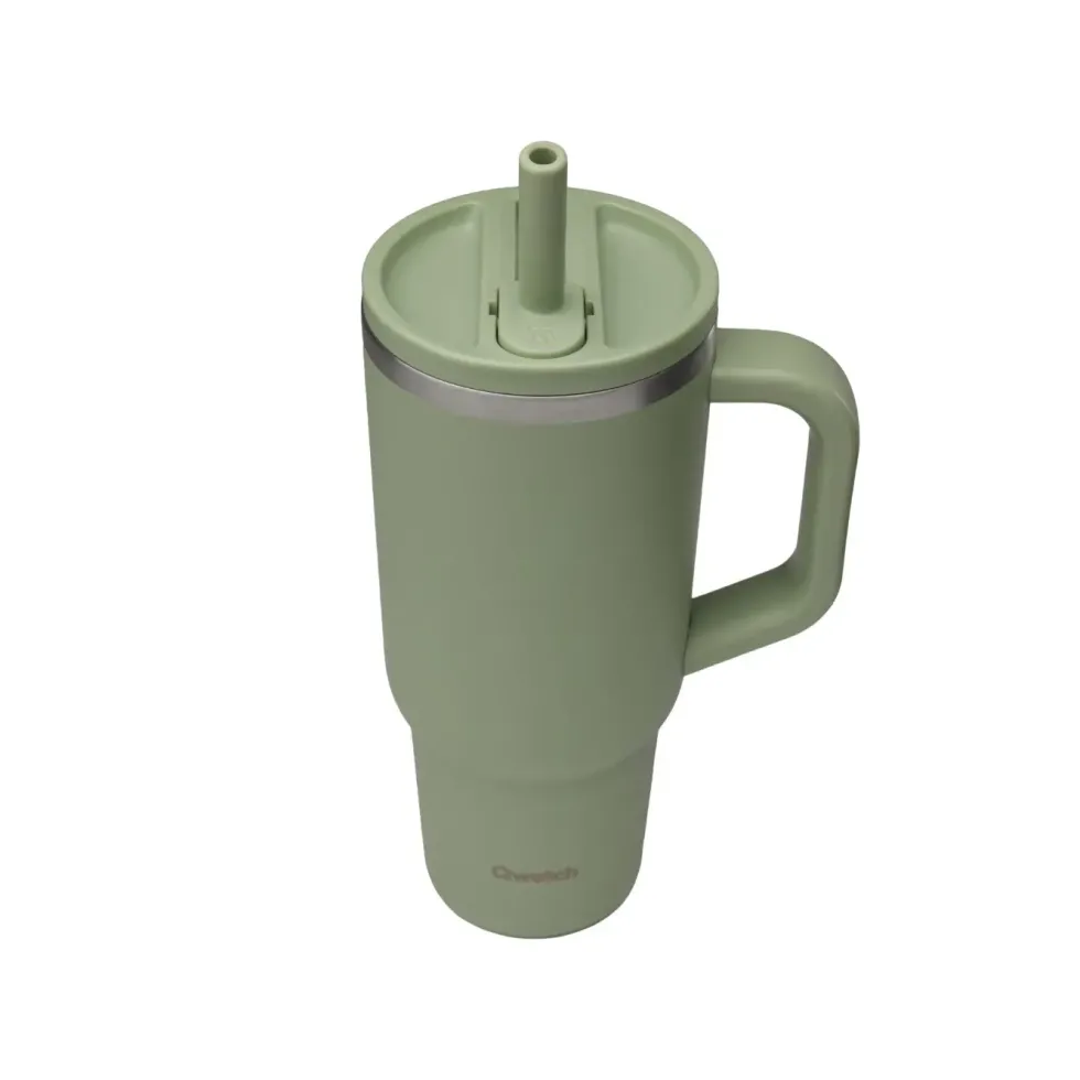 Travel cup isotherme en inox avec bouchon étanche Qwetch Matt vert tilleul - 900 ml