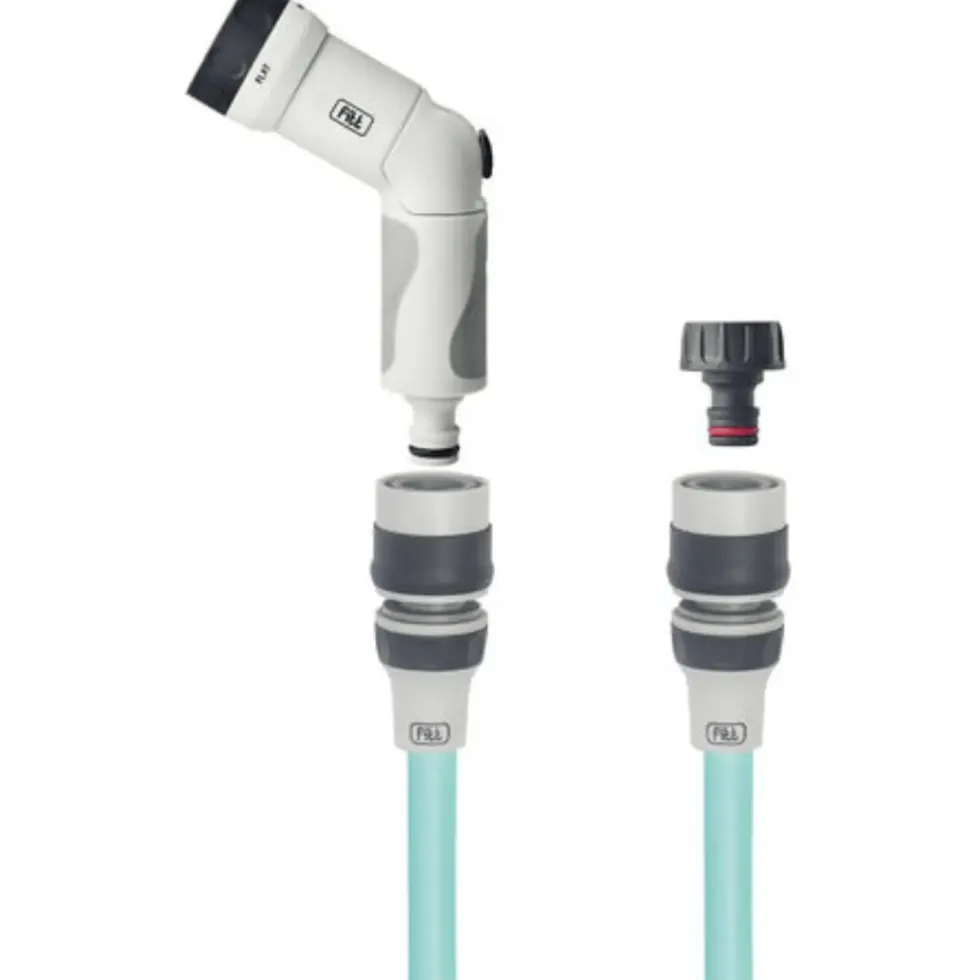 Tuyau extensible bleu aquamarine avec accessoires et pistolet multijet Fitt Ikon - 25 m