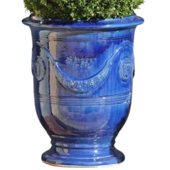 Vase Anduze tradition bleu en terre cuite émaillée H 80 x Ø 66 cm