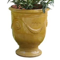 Vase Anduze tradition jaune en terre cuite émaillée H 55 x Ø 45 cm