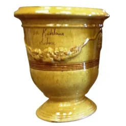 Vase Anduze tradition jaune en terre cuite émaillée H 28 x Ø 32 cm