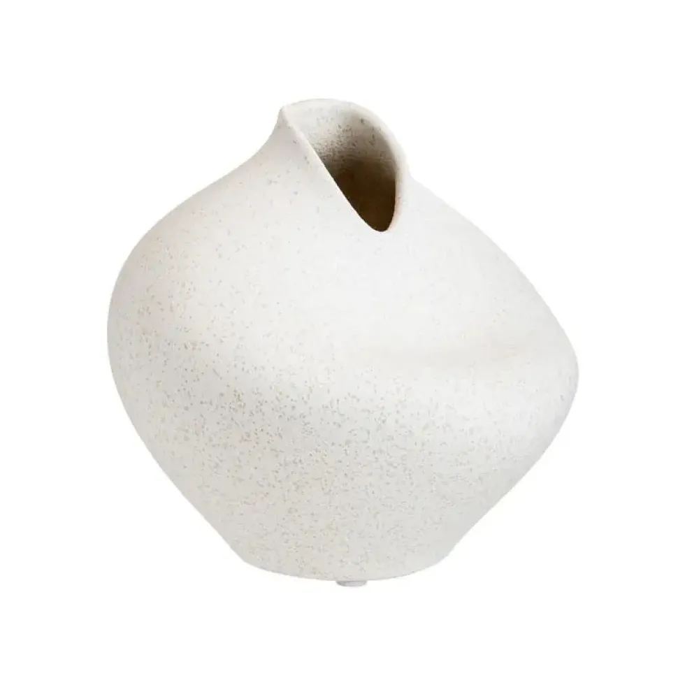 Vase blanc en grès décor organic grand modèle - 15,5 x 14,5 x 15 cm