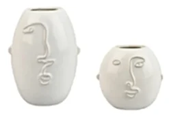 Vase en céramique décor visage coloris blanc petit modèle - 9,3 x 15,3 x 20,5 cm