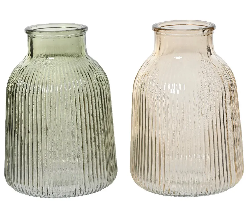 Vase en verre vaporisé à stries - Ø 10 x H 12 cm
