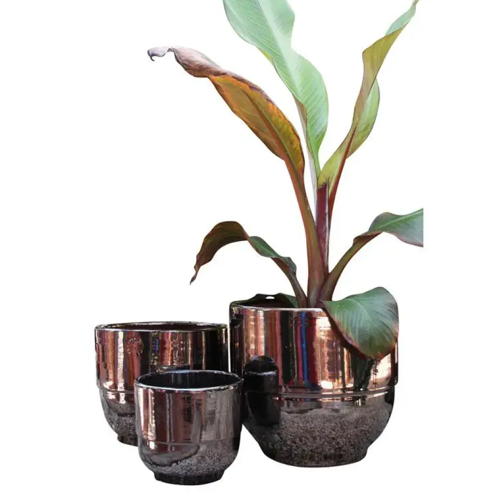 Vase Rebord coloris métal H 27 x Ø 30 cm