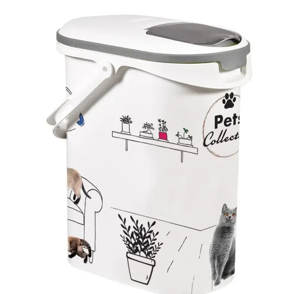 Verseuse à croquettes en plastique blanc à motif chat Pet Collection cat 4 kg - 10 L