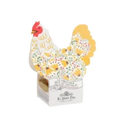 Véritable œuf coquille au chocolat praliné avec éclats de noisettes dans étui forme poule Le Petit Duc - 50 g
